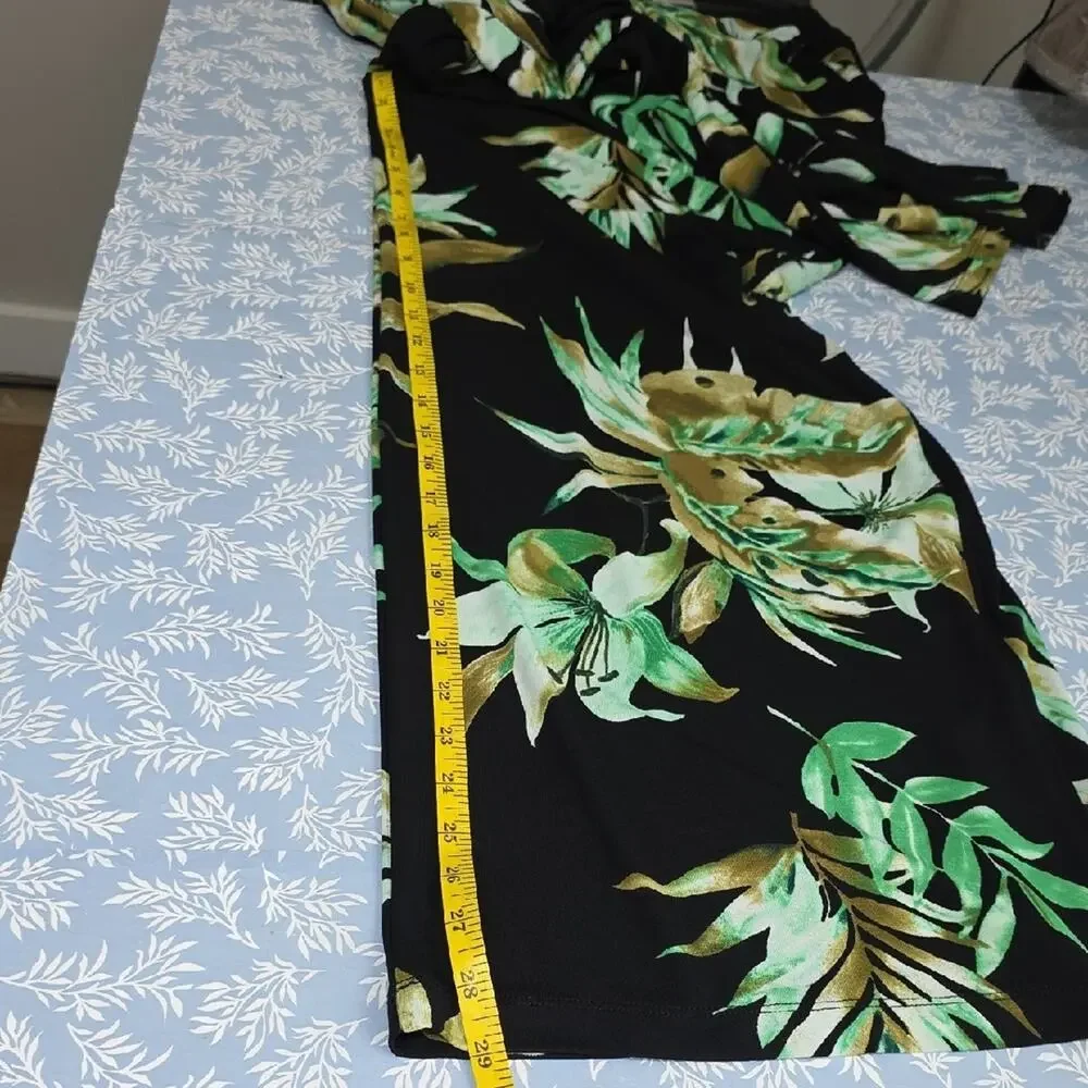Lauren Ralph Lauren Womens Sz 2X Black Green Tropical Pockets Wide Leg Pants